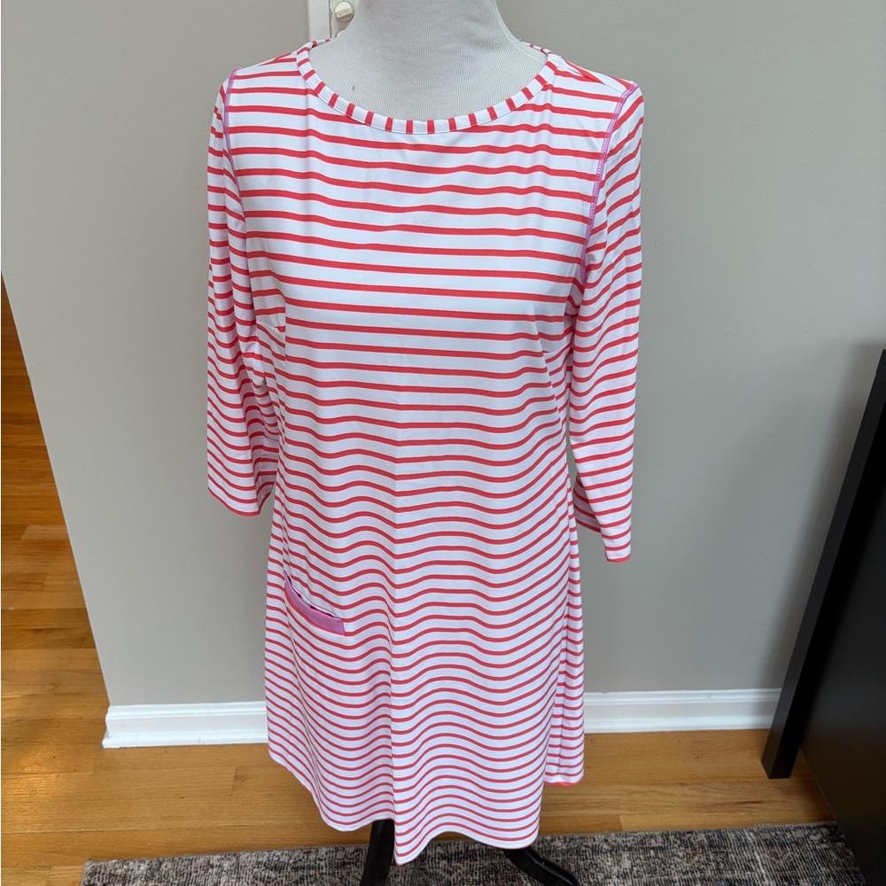 Cabana Life Orange and White Striped Dress, Sz M